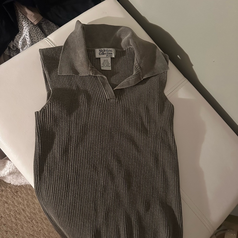 St. John Collection Blue Ribbed Polo Tank Top